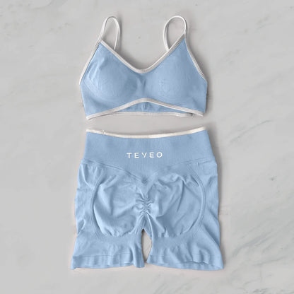 TEVEO  Yoga Women's High-Waist Tummy Control Fitness Leggings Sportswear Gym Workout Running Pants 2 Pieces Gym Set