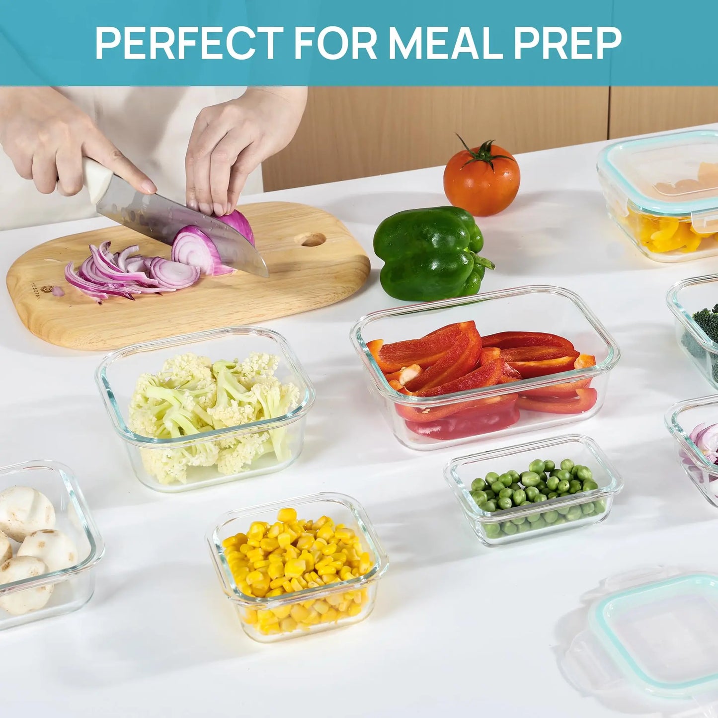 Glass Food Storage Container Set - Airtight Leak-Proof Meal Prep Containers