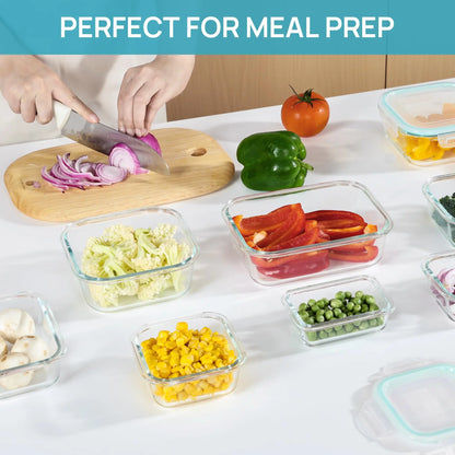 Glass Food Storage Container Set - Airtight Leak-Proof Meal Prep Containers