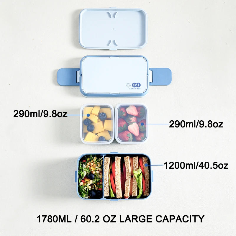 2in1 Bento Box,2 Layer Lunch Box for Adult Kids, 63oz Stackable Lunch Container with Spoons & forks,Leak Proof,Microwave Safe
