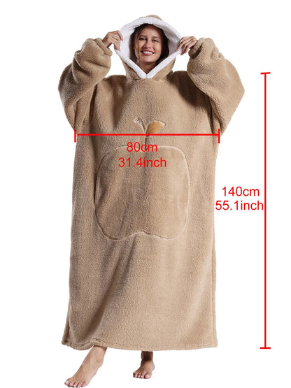 New Warm Wearable Blanket Winter Sweatshirt Oversized Flannel Sherpa Long Hoodie for Adults