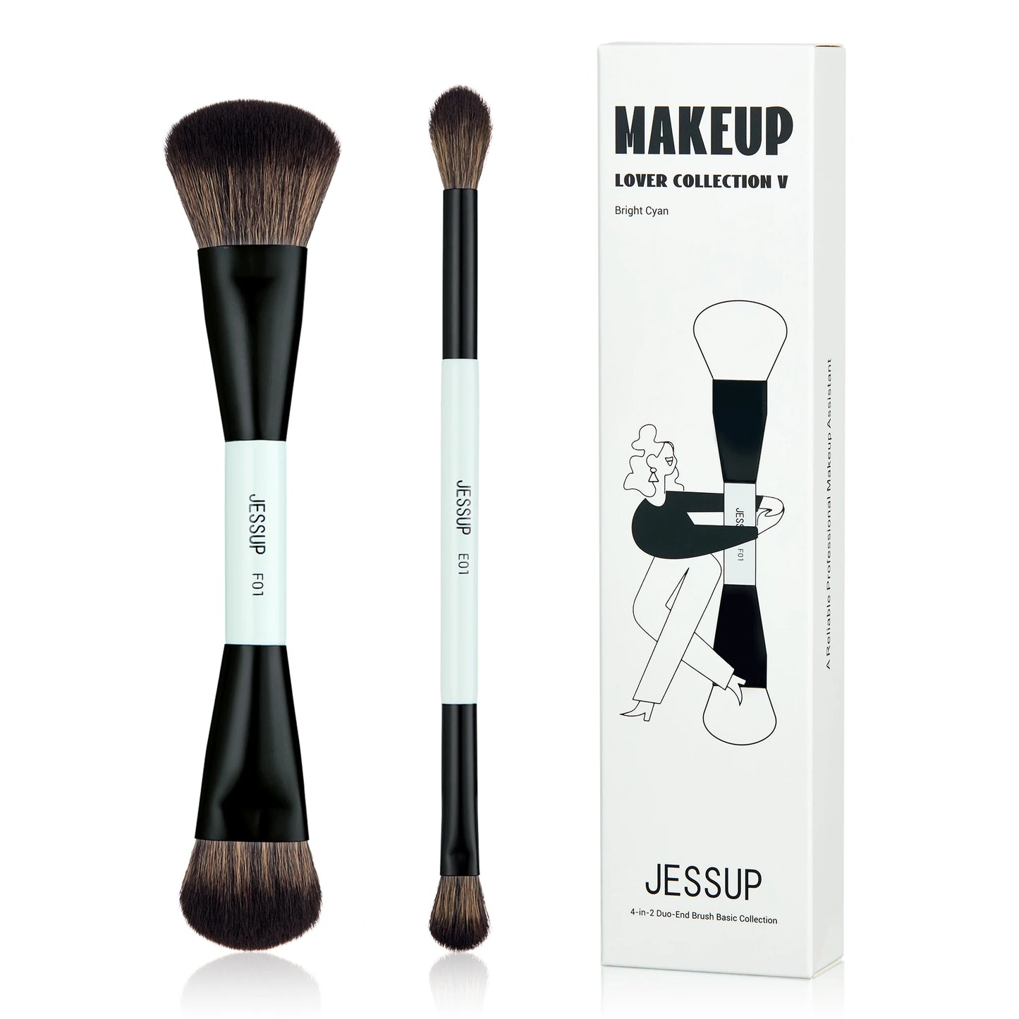 Jessup Face Makeup Brushes Set 2/3/5pcs,Double Ended Makeup Brush Foundation Contour Concealer, Cruelty -free, Bright Cyan T503