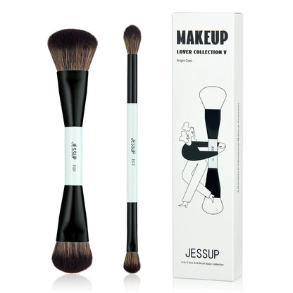Jessup Face Makeup Brushes Set 2/3/5pcs,Double Ended Makeup Brush Foundation Contour Concealer, Cruelty -free, Bright Cyan T503