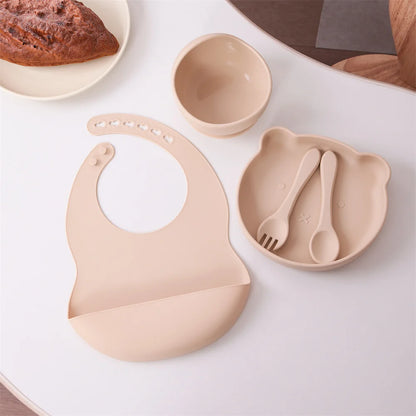 Kids 5PCS Food Grade Silicone Feeding Set Sucker Dishes Plate Self Feeding Bowl BPA Free Toddler Meal Essentials