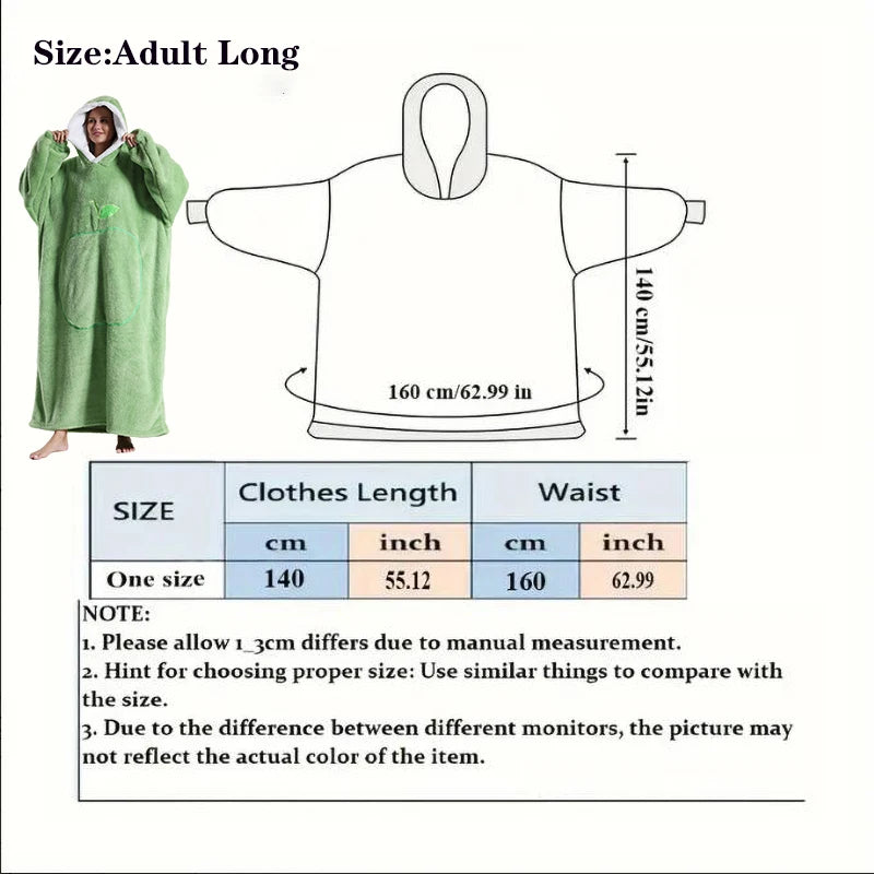 Winter Hooded Sweater Blanket Women Oversized Fleece Blanket With Sleeves Large Pocket Warm Thick Hoodie Robe Couple