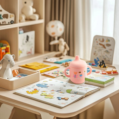1PCS Cartoon Silicone Baby Feeding Cup BPA Free Leak Proof Training Cup With Handle Travel Friendly Dishwasher Safe Baby Stuff