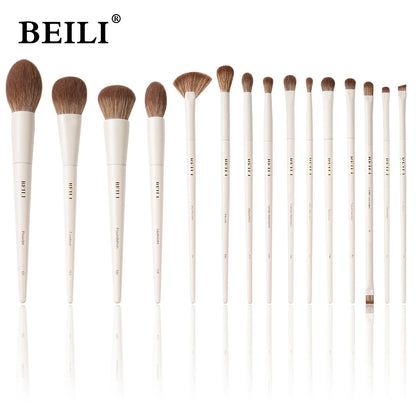 BEILI Professional Makeup Brush Set 15Pcs Beige Soft Hair Foundation Powder Blush Eyeshadow Contour Eyeliner Blush Cosmetics Kit