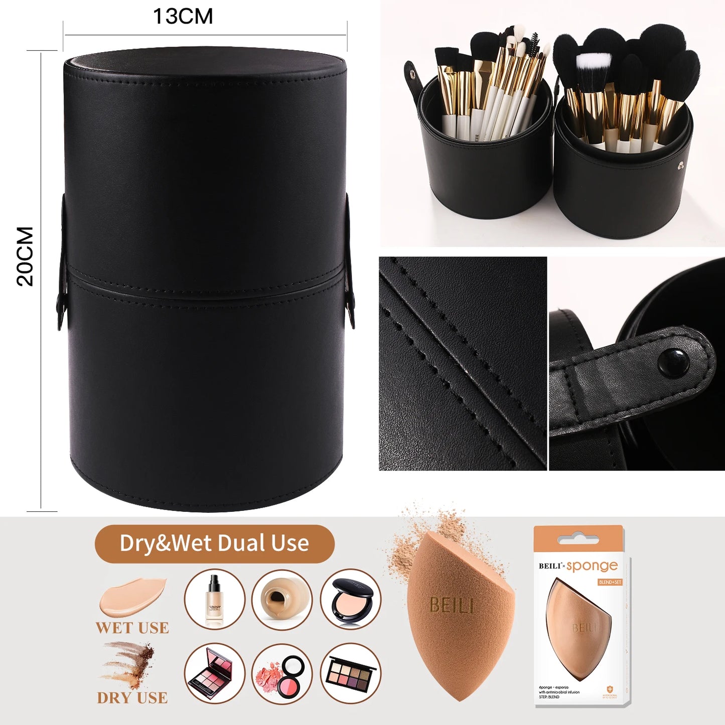 BEILI White Golden Makeup Brushes Set Professional Goat Hair Foundation Contour Bronzer Blush Kakubi Beauty brochas maquillaje