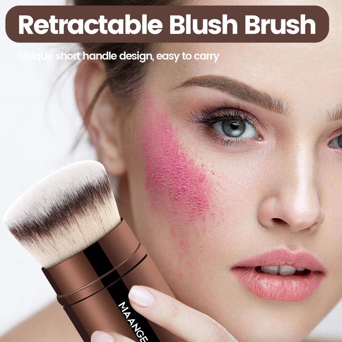 MAANGE 3-Pack Multifunctional Face Makeup Brushes, Nylon Bristle Wand, Unscented, Metal Handle, Portable Retractable Design