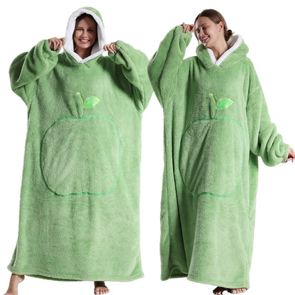 New Warm Wearable Blanket Winter Sweatshirt Oversized Flannel Sherpa Long Hoodie for Adults