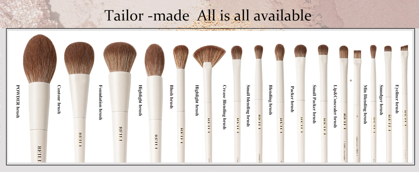 BEILI 15 PCS Makeup Brush Sets Beige Synthetic Hair Brush Foundation Contour Eyeshadow Eyeliner Blush Blending Highlight Brush