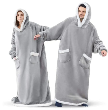 180cm Super Long Flannel Blanket Pyjamas with Sleeves Winter Hoodies Sweatshirt Women Men Pullover Fleece Giant Oversized Outdoor