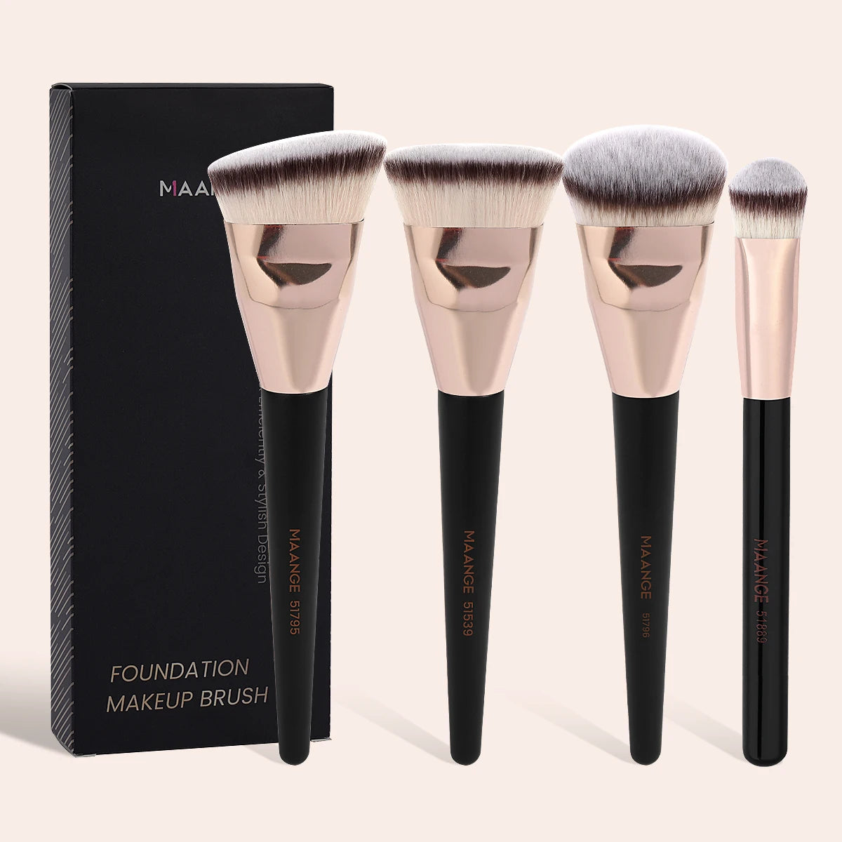 MAANGE 4pcs Main Makeup Brushes Set Flat Top Foundation Brushes Angled Contoured Brush Dense Bristle Face Makeup Tool for Beauty