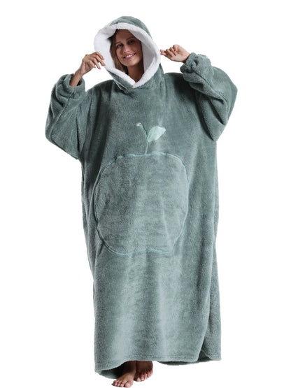 Adults Long Blanket with Sleeves Winter Hoodies Sweatshirt Plus Size Feminino Fleece Wearable Blanket Hoodie Oversized