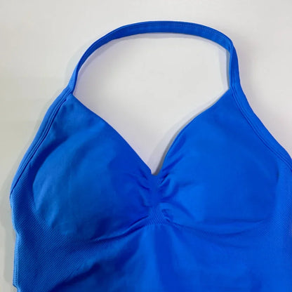 2 Pieces Impact Sports Set Women Backless Tank Yoga Tops High Waist Scrunch Seamless Shorts Sport Gym Set Sportswear Workout Set