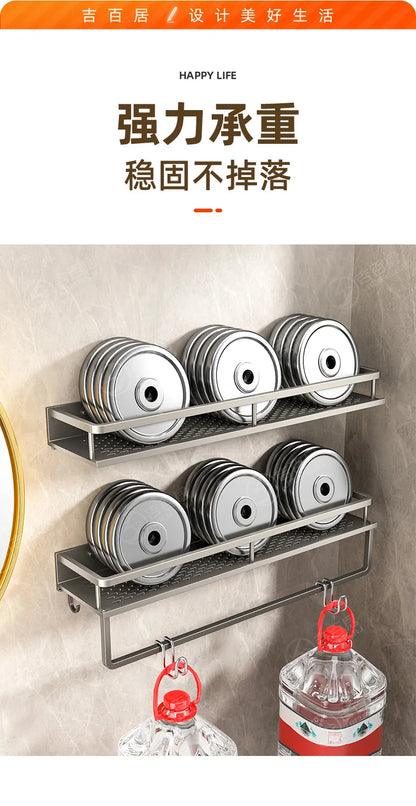 Wall Mounted Bathroom Shelf Punch-free Shampoo Storage Rack For Kitchen Holder Square Aluminum Bath Rack Organizer Accessories