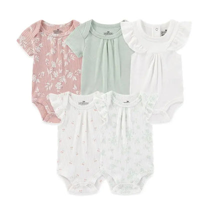 Kiddiezoom 5 Pcs Four Seasons Fashion Cartoon Short Sleeve Baby Boy Girl Bodysuits Soft 100%Cotton Newborn Onesies Clothes