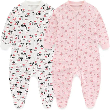 Kiddiezoom 0-12Months Cartoon 1/2 Pieces Long Sleeve Zipper Baby Boys Girl Romper 100%Cotton Soft newborn Jumpsuits