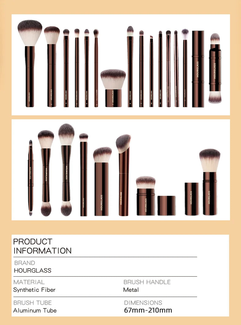 Hourglass Makeup Brush Set & Kit Include Powder Foundation Concealer Lip Blusher Bronzer Eyeshadow Eyeliner Highlight Brush
