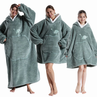 Men Women Oversized Blanket Hoodie - Extra Long Warm Soft Fleece Pullover with Long Flannel Sleeves