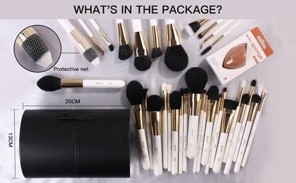 BEILI White Golden Makeup Brushes Set Professional Goat Hair Foundation Contour Bronzer Blush Kakubi Beauty brochas maquillaje