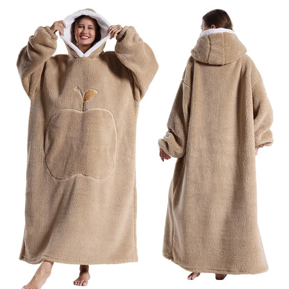 New Warm Wearable Blanket Winter Sweatshirt Oversized Flannel Sherpa Long Hoodie for Adults