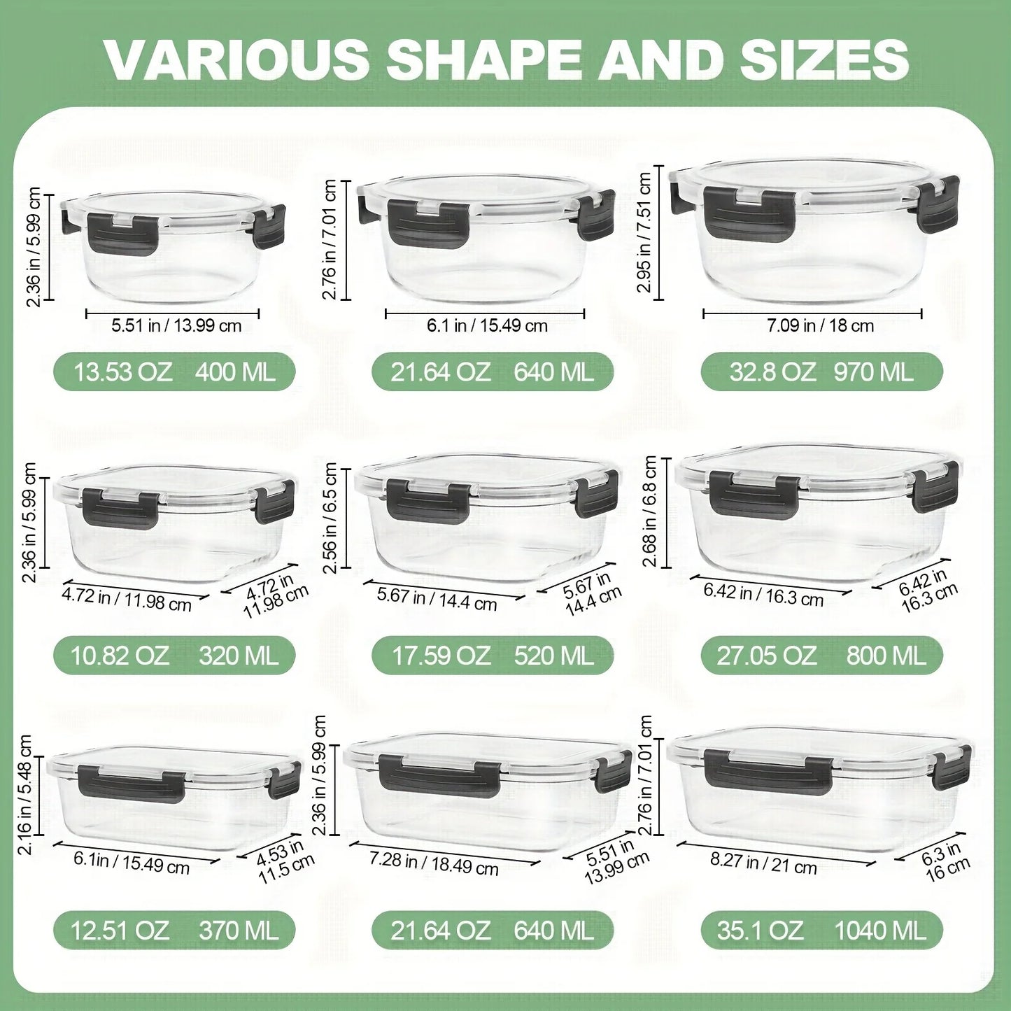 12-Piece Glass Food Storage Container Set - Airtight Leak-Proof Meal Prep Containers