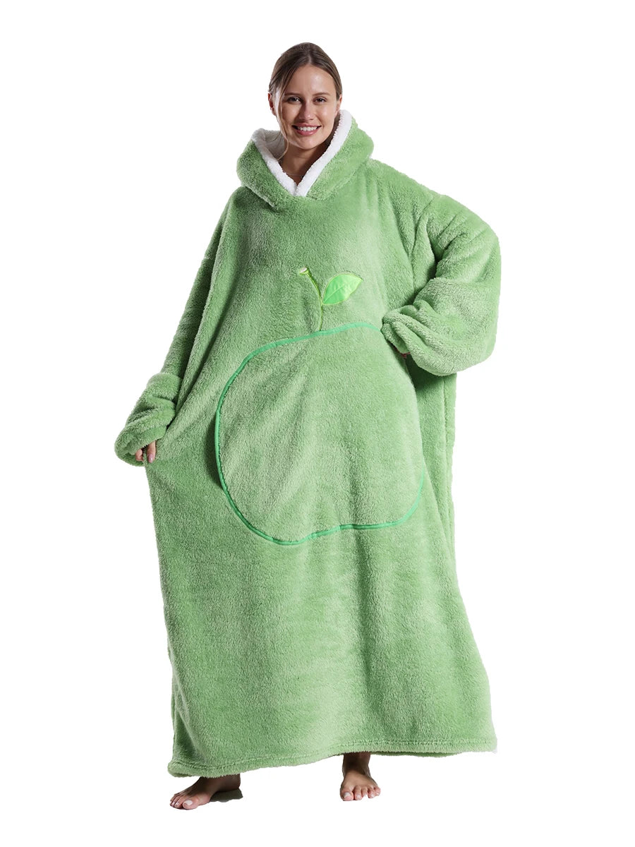 Adults Long Blanket with Sleeves Winter Hoodies Sweatshirt Plus Size Feminino Fleece Wearable Blanket Hoodie Oversized