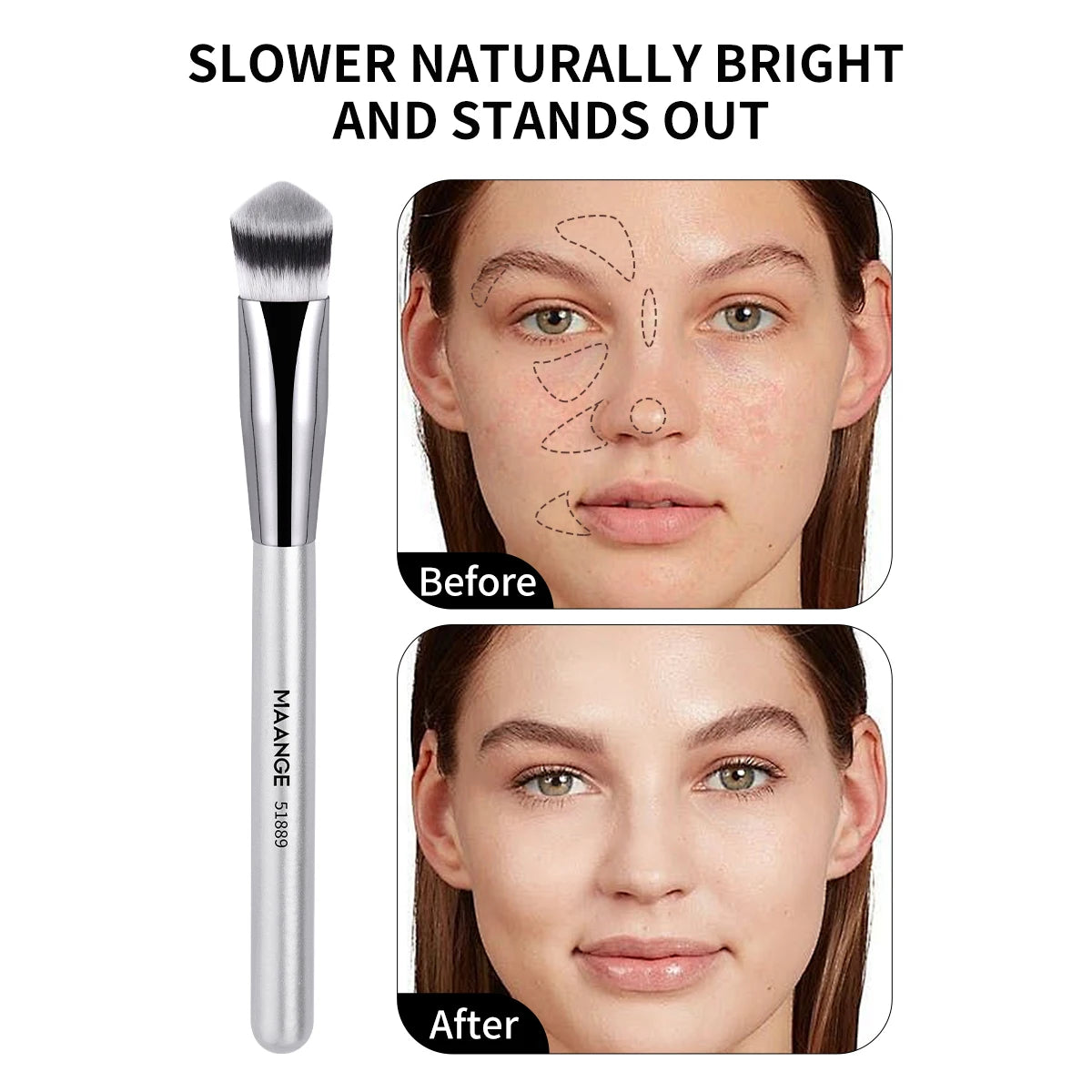 MAANGE 4pcs Main Makeup Brushes Set Flat Top Foundation Brushes Angled Contoured Brush Dense Bristle Face Makeup Tool for Beauty