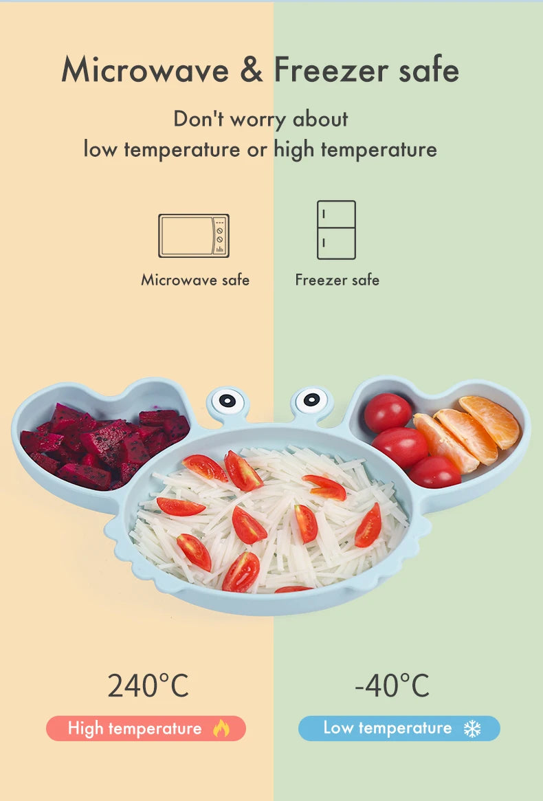 9Pcs Baby Silicone non-Slip Suction Bowl Plate Spoon Waterproof Bib Cup Set Baby Crab Dishes Food Feeding Bowl for Kids BPA Free