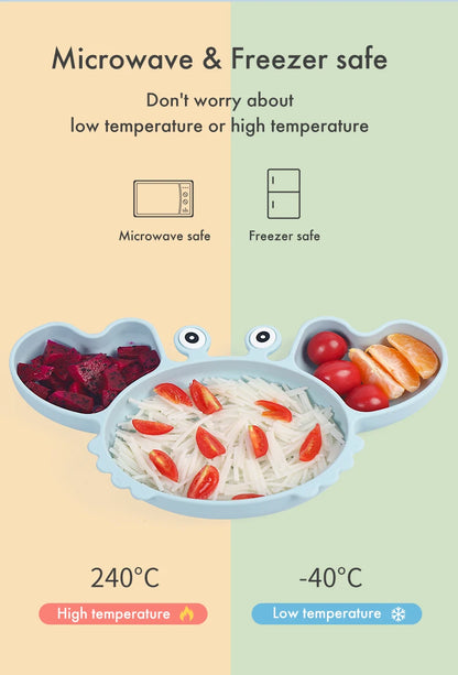 9Pcs Baby Silicone non-Slip Suction Bowl Plate Spoon Waterproof Bib Cup Set Baby Crab Dishes Food Feeding Bowl for Kids BPA Free
