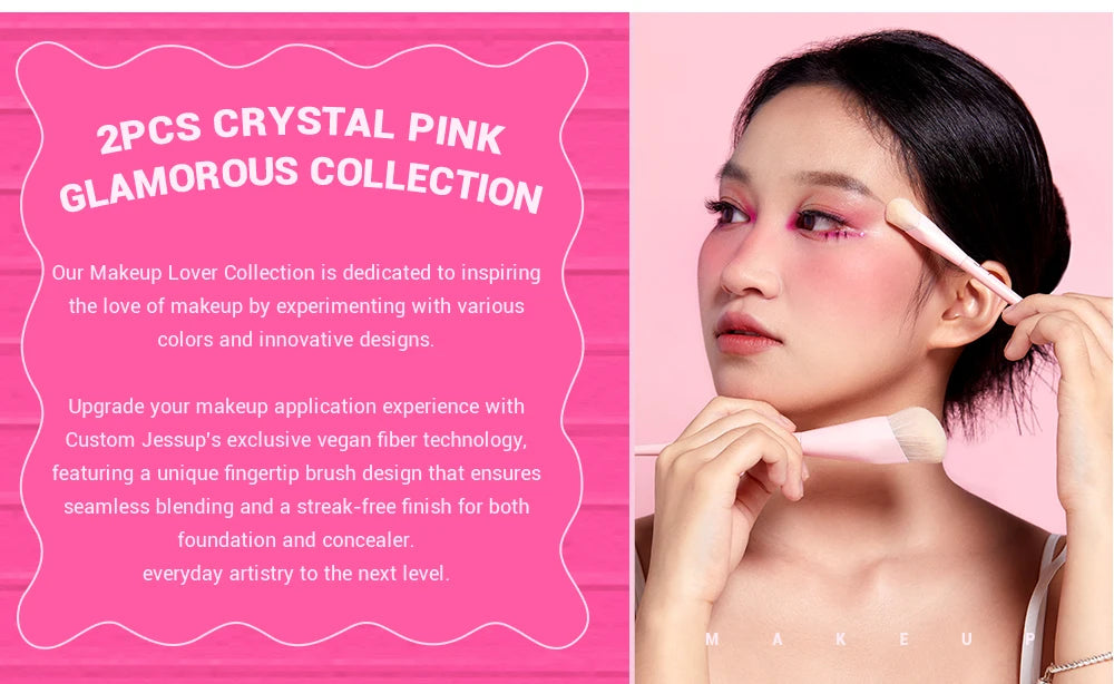 Jessup Foundation Brush and Concealer Brush, Pink Makeup Brushes Set 2Pcs Premium Synthetic Face Brushes Makeup , T497