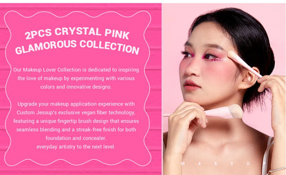 Jessup Foundation Brush and Concealer Brush, Pink Makeup Brushes Set 2Pcs Premium Synthetic Face Brushes Makeup , T497