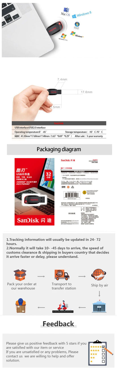 Sandisk Pendrive 128gb 64gb 32gb 16gb Mini USB Flash Drive 32 64 128 16 GB Pen Drive 2.0 USB Stick Disk on Key Memory For Phone