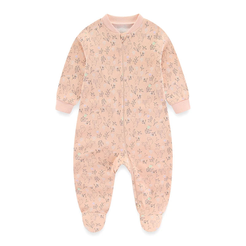 Kiddiezoom 0-12Months Cartoon 1/2 Pieces Long Sleeve Zipper Baby Boys Girl Romper 100%Cotton Soft newborn Jumpsuits
