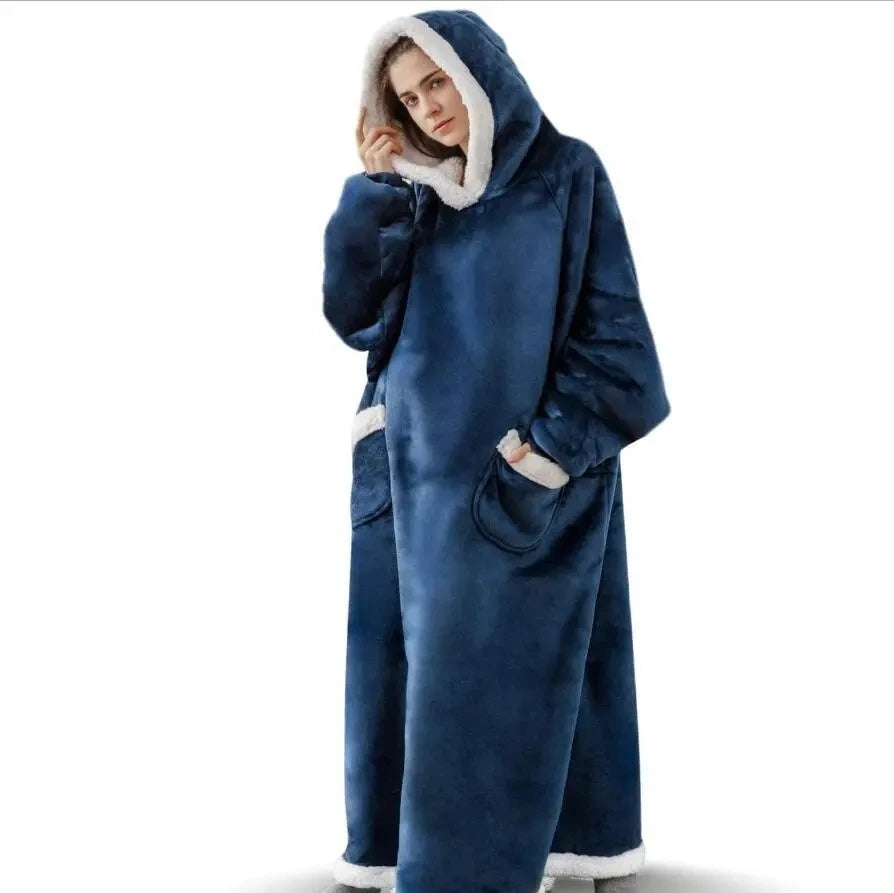 180cm Super Long Flannel Blanket Pyjamas with Sleeves Winter Hoodies Sweatshirt Women Men Pullover Fleece Giant Oversized Outdoor