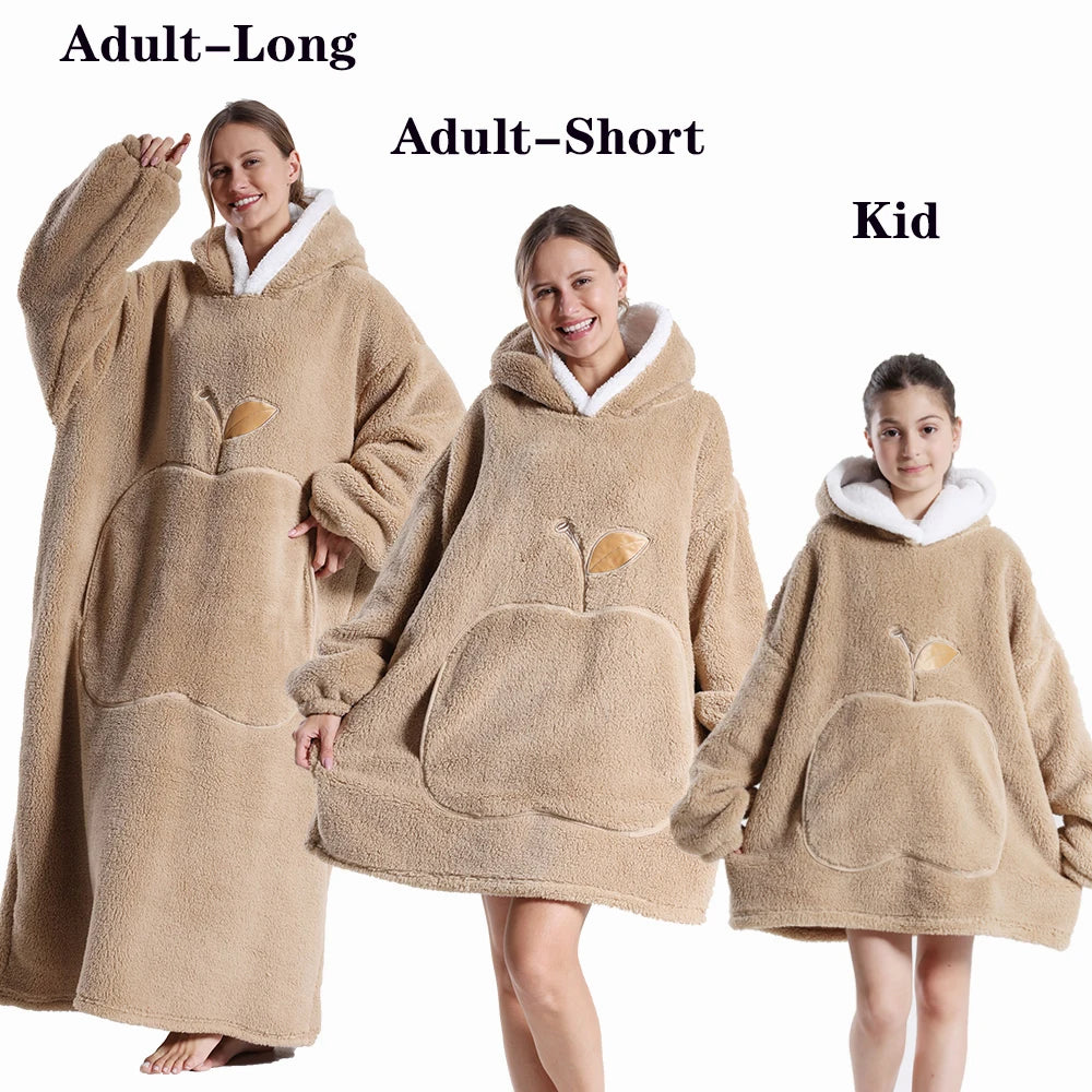 Men Women Oversized Blanket Hoodie - Extra Long Warm Soft Fleece Pullover with Long Flannel Sleeves