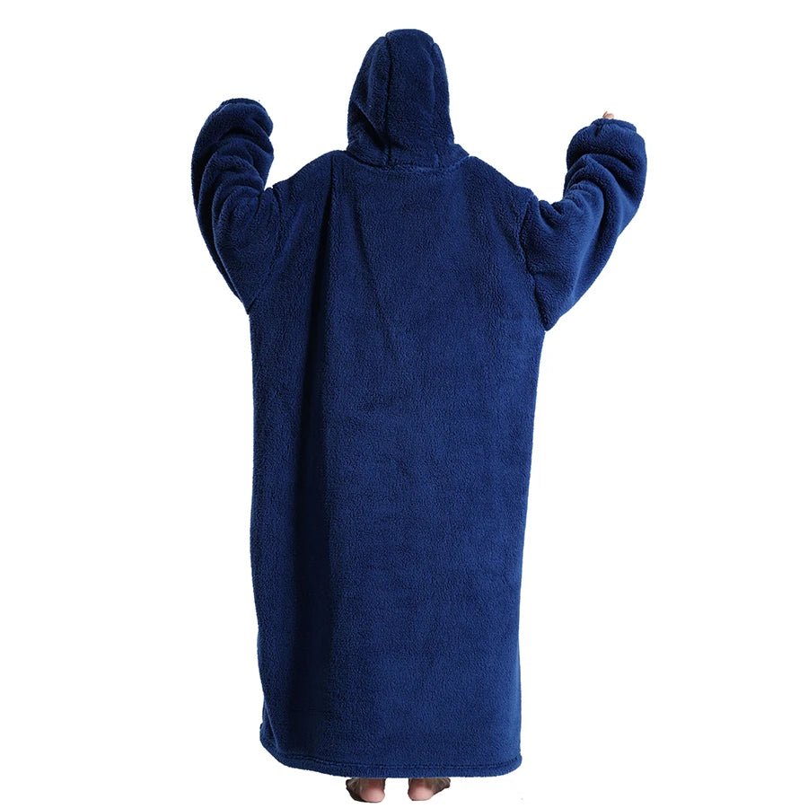New Warm Wearable Blanket Winter Sweatshirt Oversized Flannel Sherpa Long Hoodie for Adults