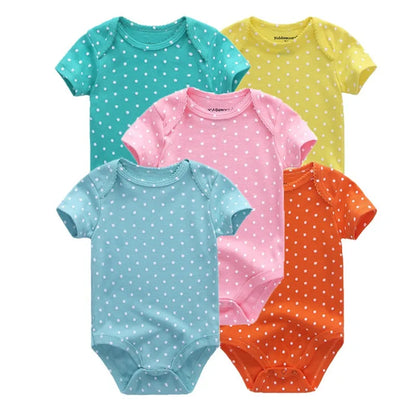 Kiddiezoom 5 Pcs Four Seasons Fashion Cartoon Short Sleeve Baby Boy Girl Bodysuits Soft 100%Cotton Newborn Onesies Clothes