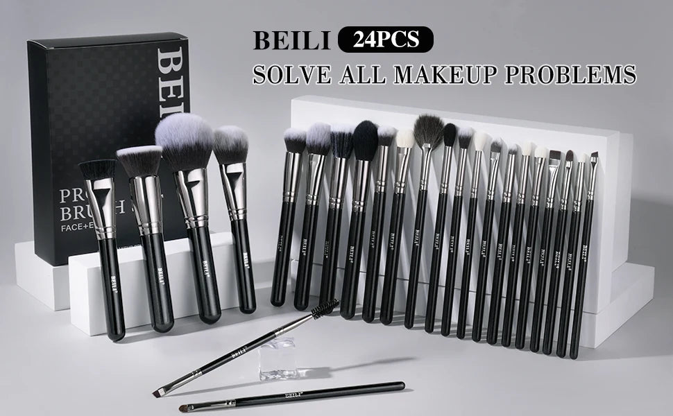 BEILI Professional Black Makeup Brushes Set Synthetic Hair Kabuki Foundation Blush Eyeshadow Smoky Brush Beauty Tool For Women