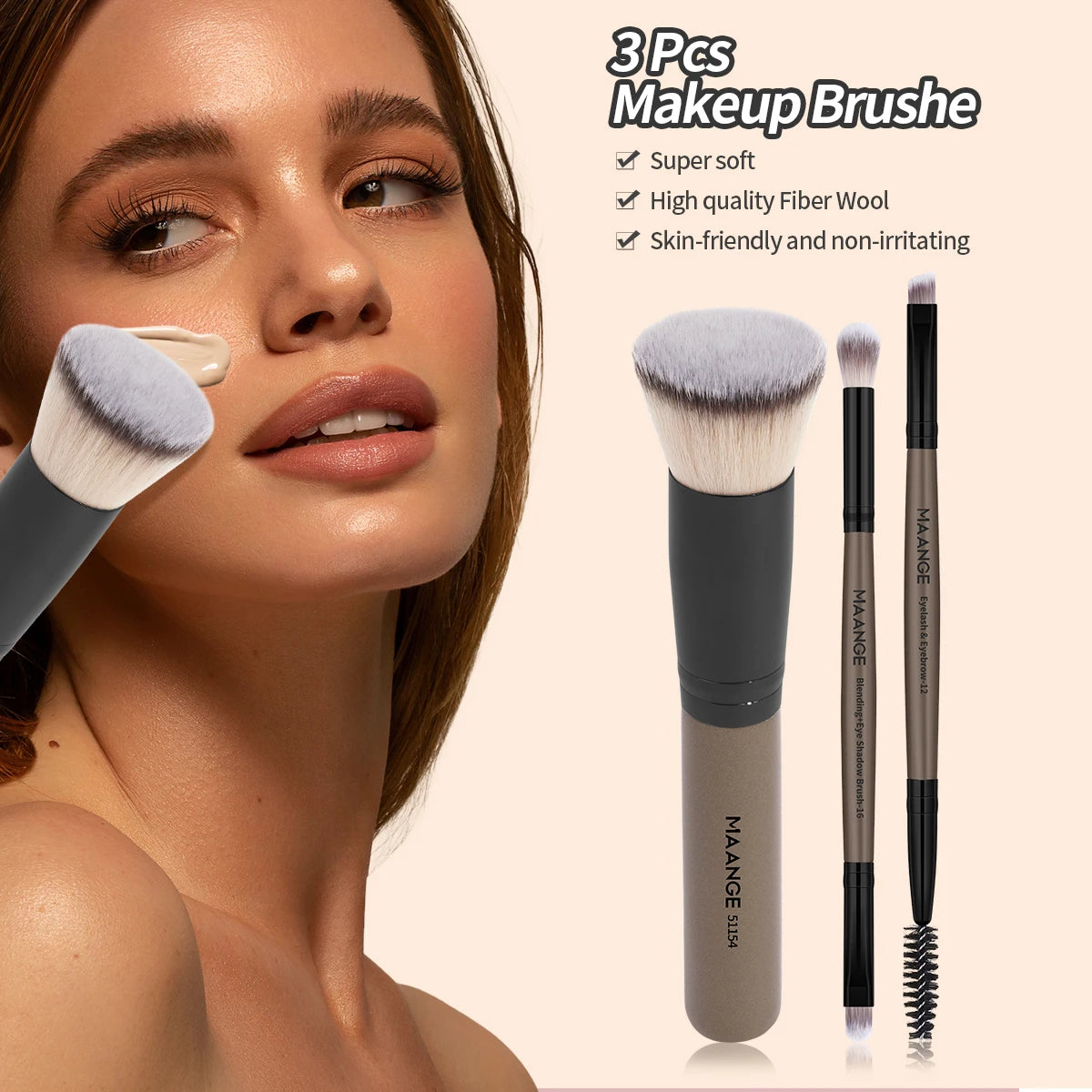 MAANGE 3PCS Makeup Brushes Set Foundation Concealer Brush Eyelashes Brush Eyeshadow Brush Blending Soft Bristles Makeup Tools
