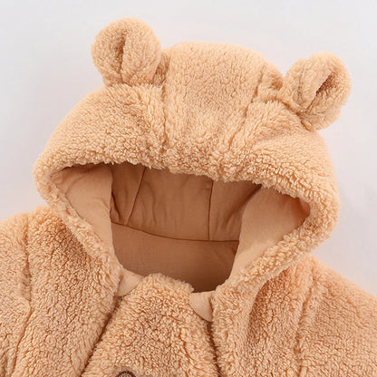 Newborn Baby Winter Jacket Warm Hooded Infant Romper Thicken Soft Cotton Boys Jumpsuit Cartoon Baby Girl Clothes 0 to 12 Months