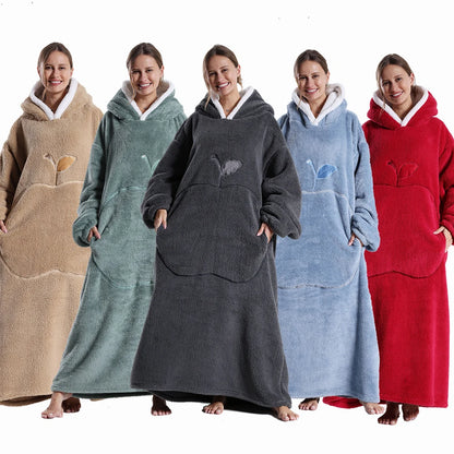 Men Women Oversized Blanket Hoodie - Extra Long Warm Soft Fleece Pullover with Long Flannel Sleeves
