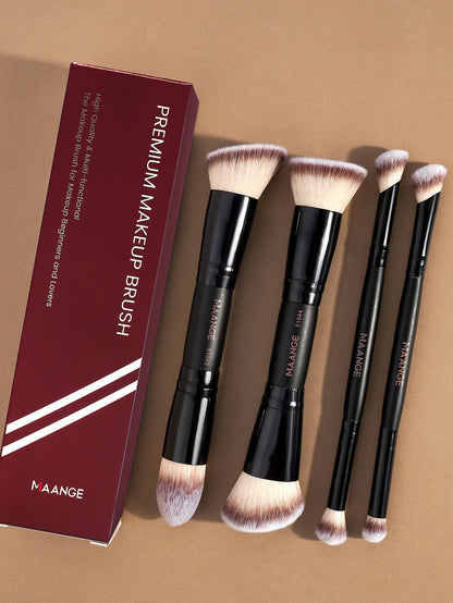 MAANGE 4pcs Dual-ended Makeup Brushes Set With Box Foundations Powder Conceal Blush for Eyeshadow Basic Brush Beginner Travel