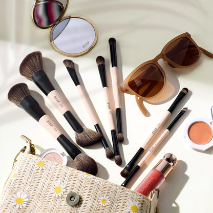 Jessup Double Sided Makeup Brush with Sponge , 3/5/7PCS Eyeshadow Makeup Brushes Set Vegan Hair Powder Contour Highlighter