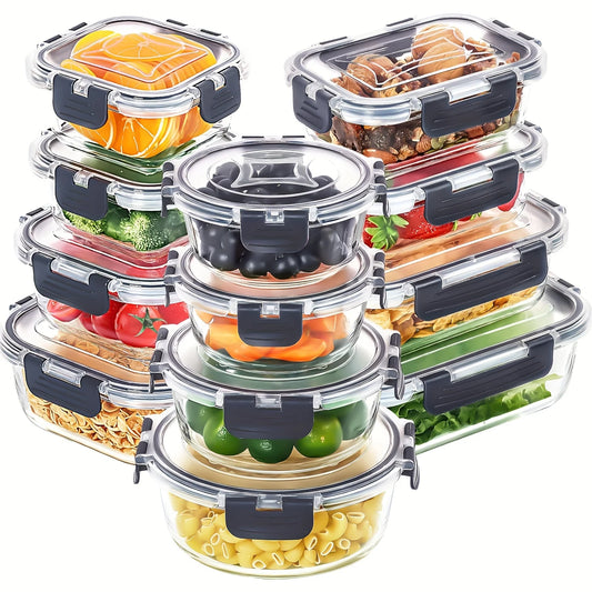 12-Piece Glass Food Storage Container Set - Airtight Leak-Proof Meal Prep Containers