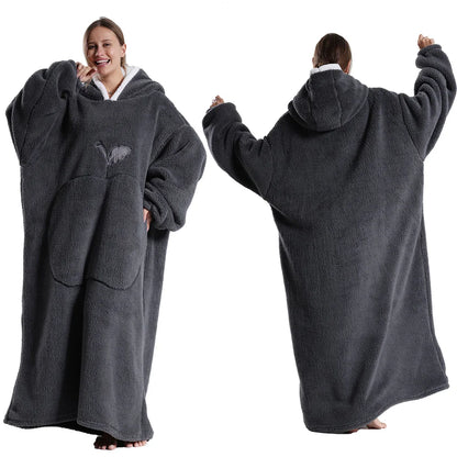 New Warm Wearable Blanket Winter Sweatshirt Oversized Flannel Sherpa Long Hoodie for Adults