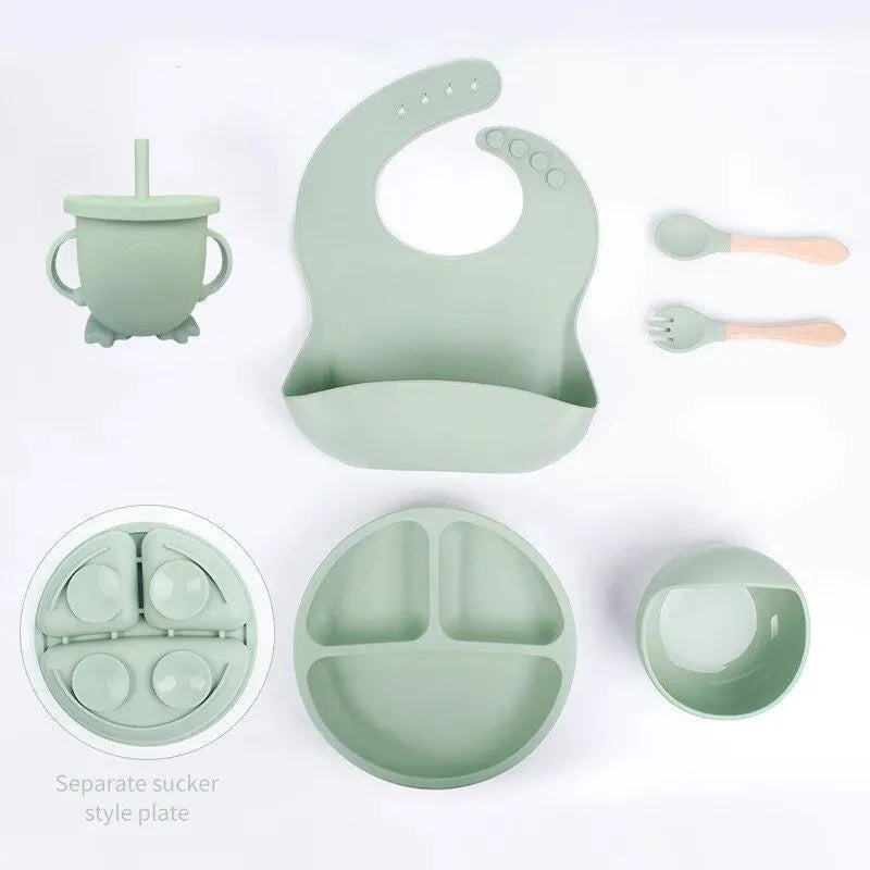 6 PCS Baby Tableware Set Christmas Gifts Sailicone Set Childrens Meal Training Set Cutlery Feeding Bowl Party Gift