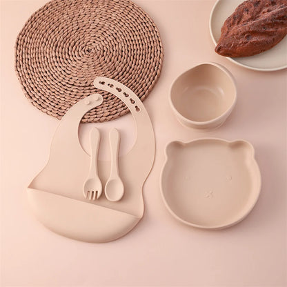 Kids 5PCS Food Grade Silicone Feeding Set Sucker Dishes Plate Self Feeding Bowl BPA Free Toddler Meal Essentials