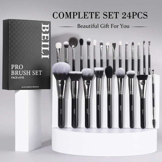 BEILI Professional Black Makeup Brushes Set Synthetic Hair Kabuki Foundation Blush Eyeshadow Smoky Brush Beauty Tool For Women